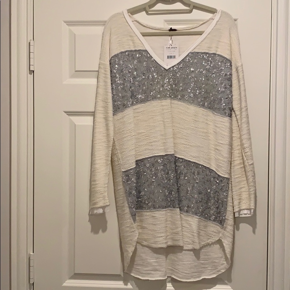 Free People White Sweater with sequins